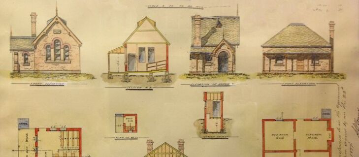 Original plans of North Ryde PS showing a single schoolroom and four room headmaster's cottage