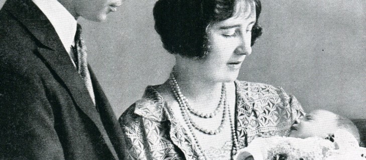 King George VI and Elizabeth Bowes-Lyon holding newly born Elizabeth.